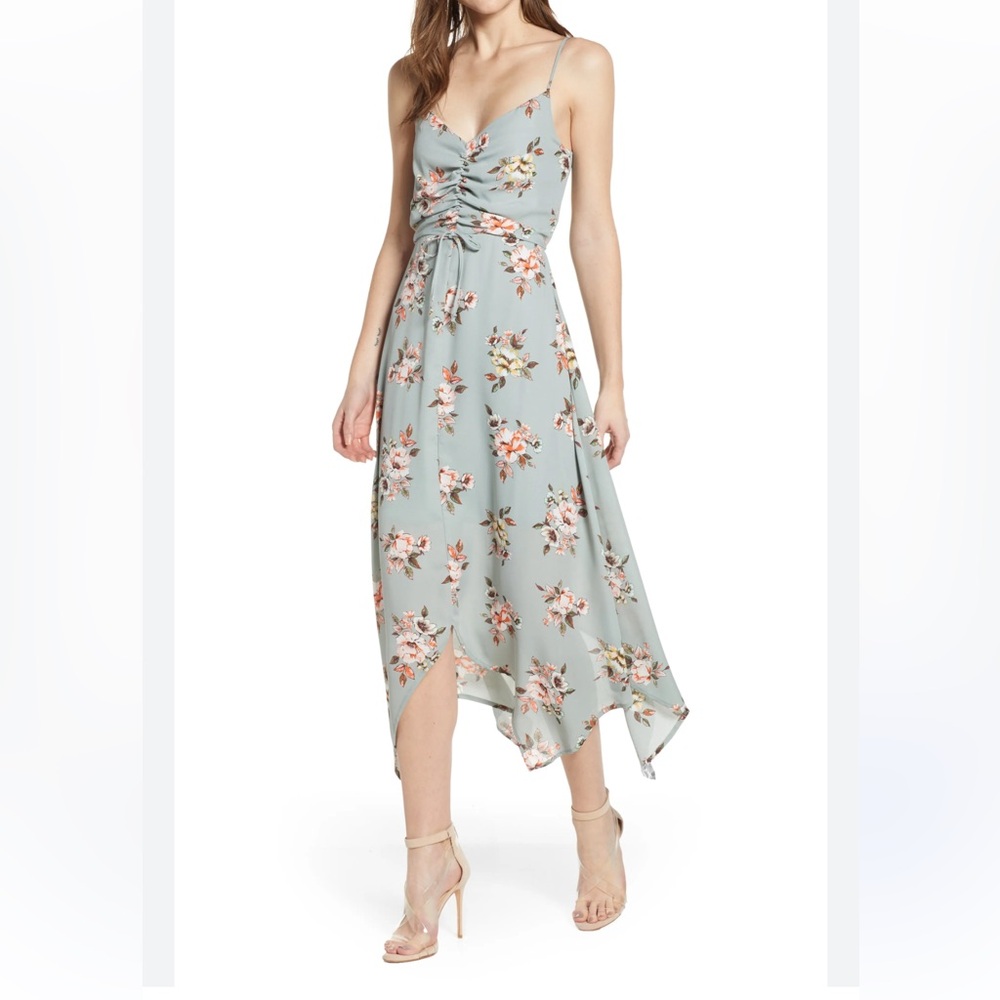 Three Hearts Floral Midi Skirt in Soft Blue